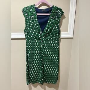 Kiara Green and White Sheath Mini Dress V-Neck